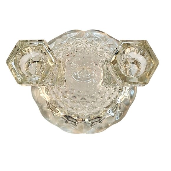 Vintage Double Candlestick Candle Holder Pressed Imperial Glass Katy Lace Edge - Picture 6 of 7